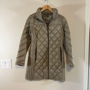 Michael Kors Women's Gray Down Fill Puffer Jacket Coat Silver Hardware Size M